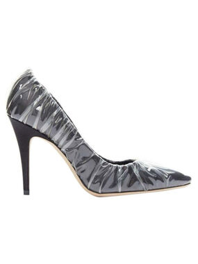 Jimmy Choo x Off-White Anne 100 Pumps Black PVC Ruched Pointed Toe Heel 38 NEW